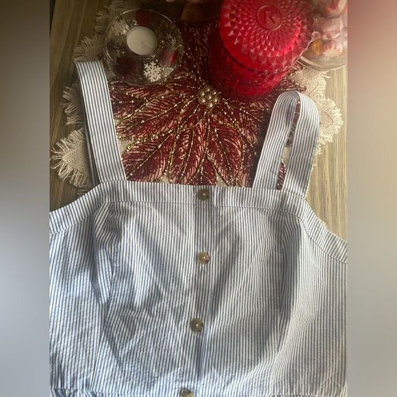 J Crew  Button Front Dress Sz 12  Seersucker Stripe White/Blue Sleeveless NWT - Picture 6 of 16